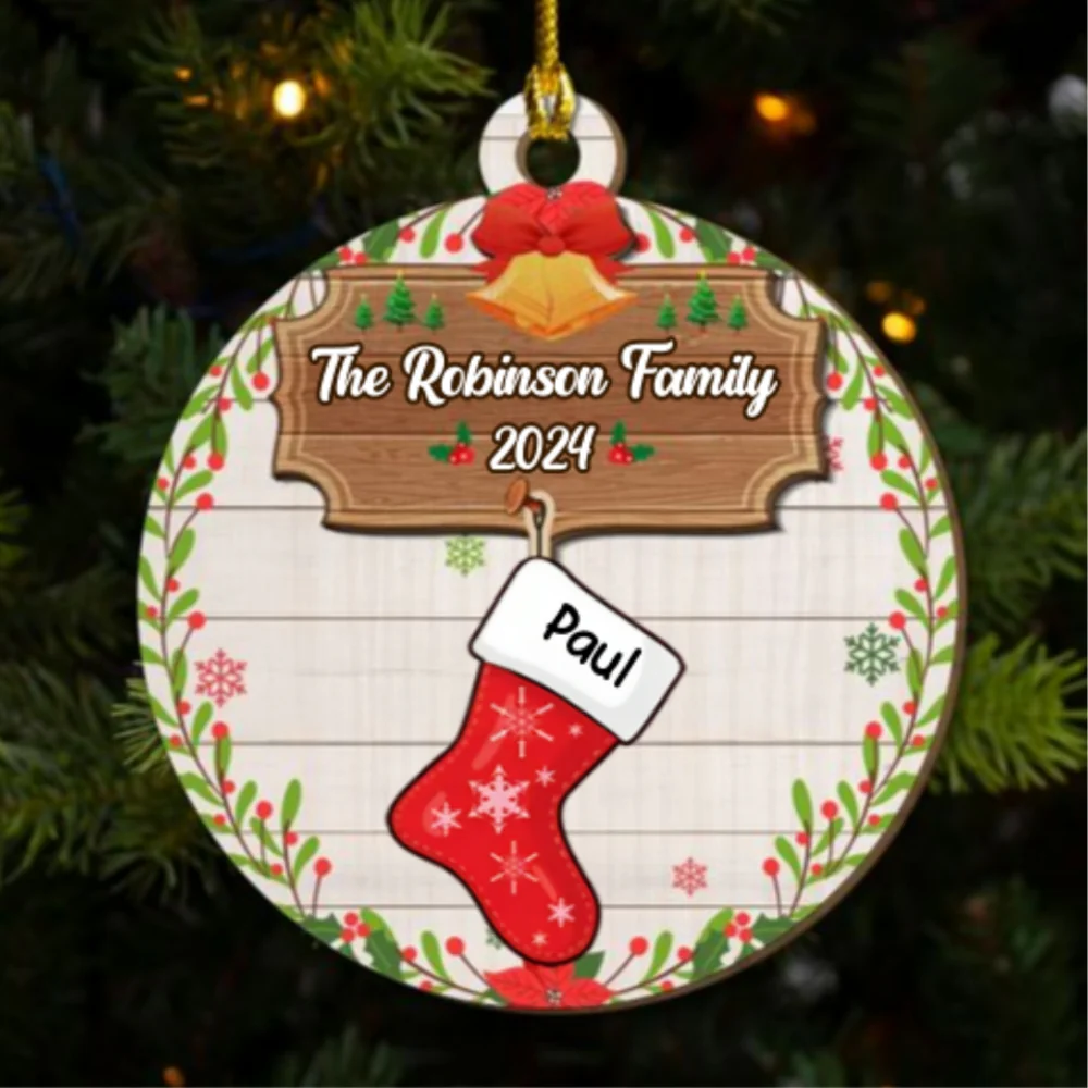Lovely Family With Pet - Personalized Custom Freeshape 2-Layered Wood Ornament - Image 6