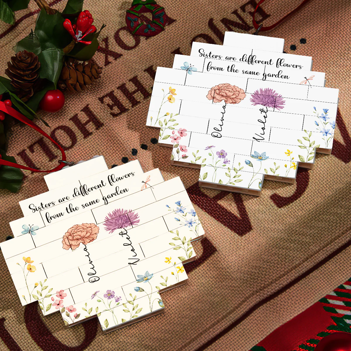 Lovely Flowers - Personalized Custom Puzzle Ornament - Image 3