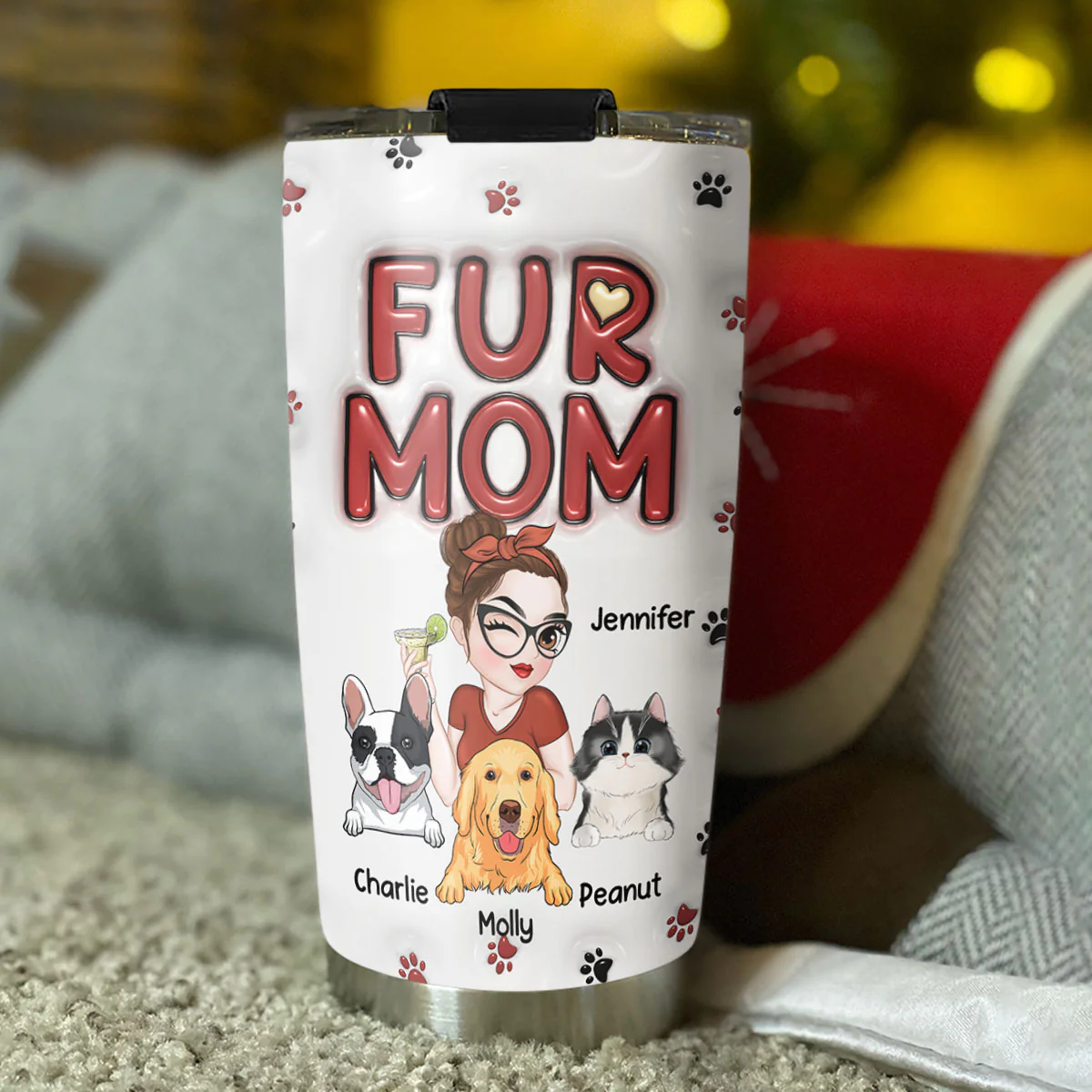Lovely Fur Mom - Personalized Custom 3D Inflated Effect Tumbler - Image 3
