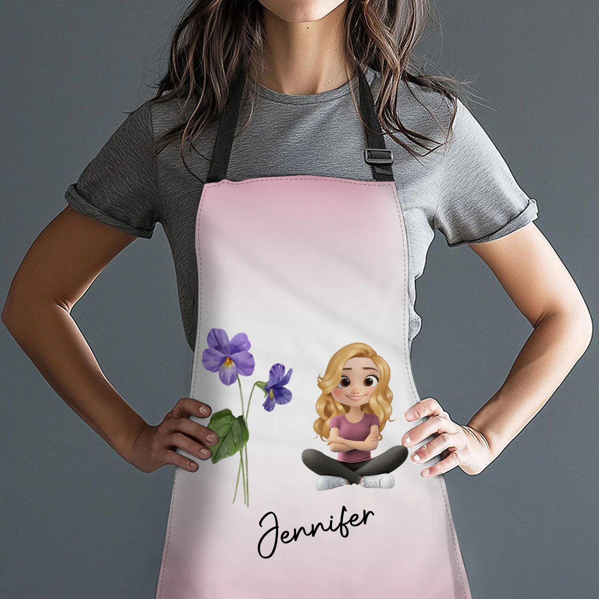 Lovely Girl Flower - Personalized Custom Apron - Image 4