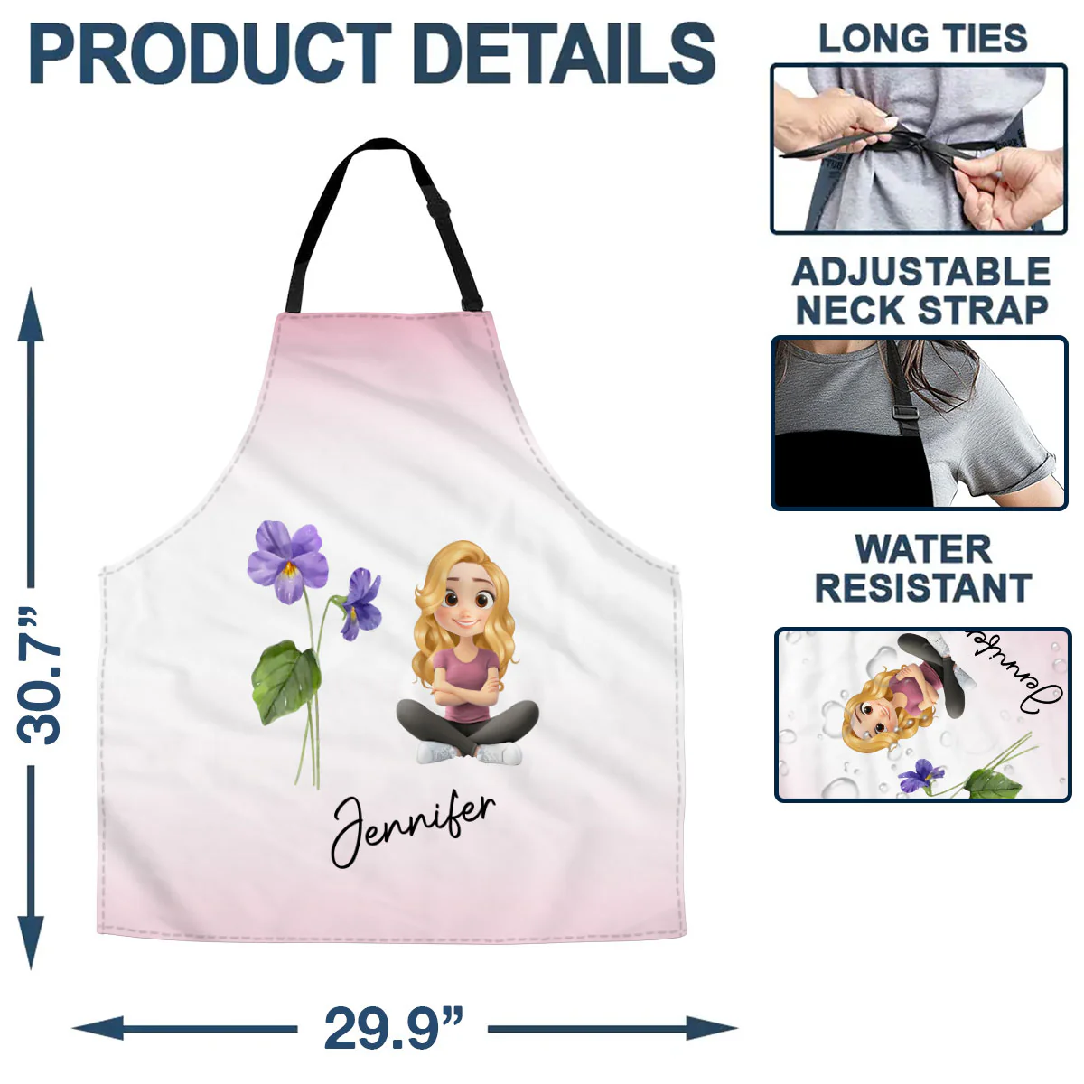 Lovely Girl Flower - Personalized Custom Apron - Image 5
