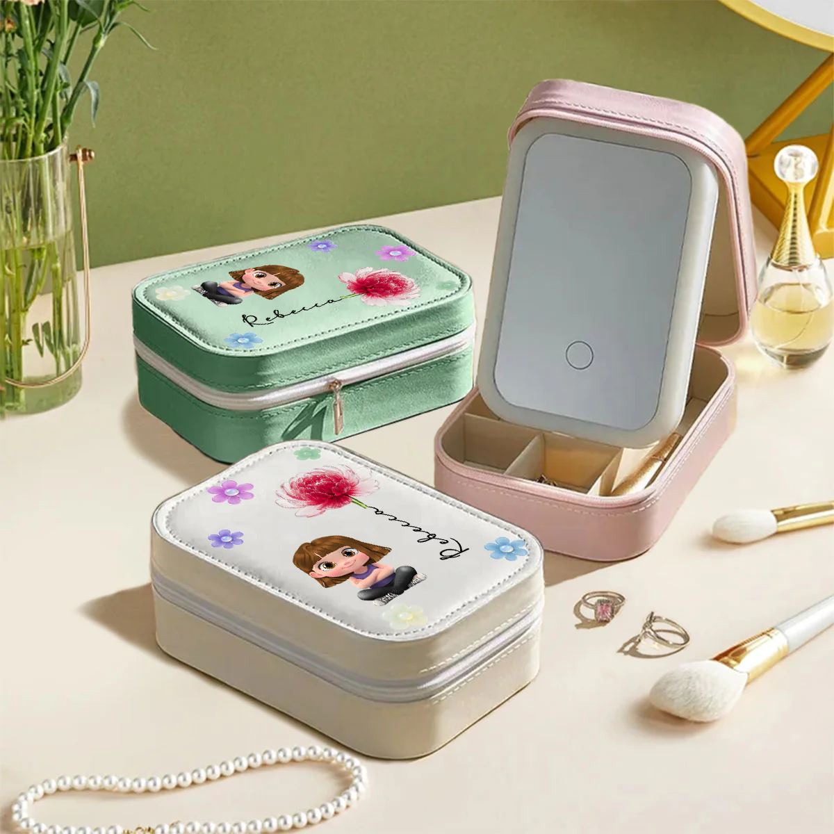Lovely Girl - Personalized Custom Jewelry Box With LED Mirrorr - Image 3