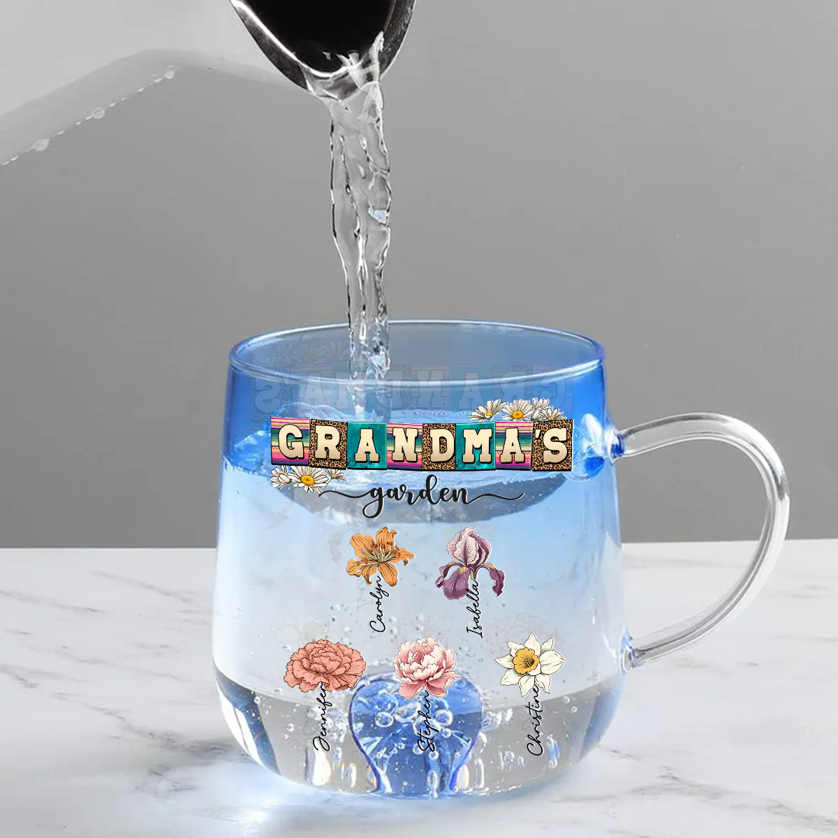 Lovely Grandma - Personalized Custom Blue Gradient Glass Mug - Image 3