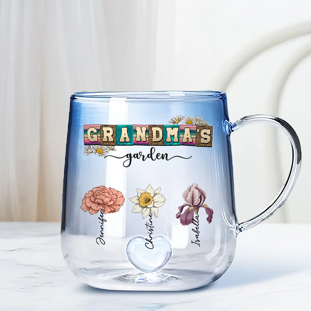Lovely Grandma - Personalized Custom Blue Gradient Glass Mug - Image 5