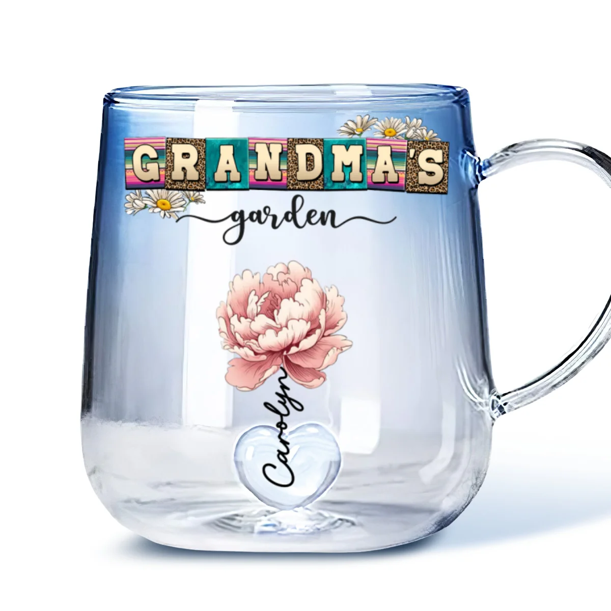 Lovely Grandma - Personalized Custom Blue Gradient Glass Mug - Image 6