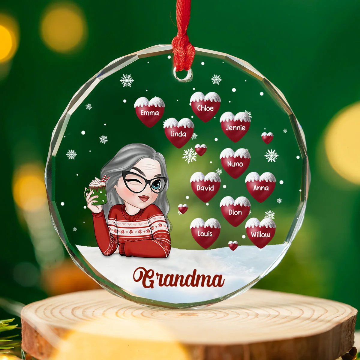 Christmas Grandma - Personalized Custom Glass Ornament - Image 3
