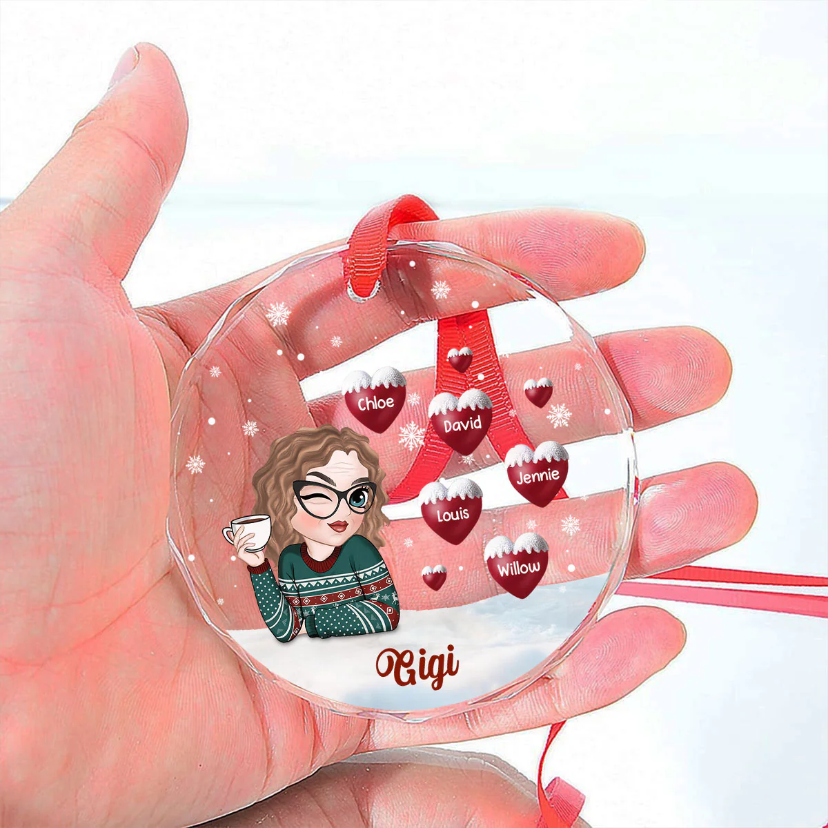 Christmas Grandma - Personalized Custom Glass Ornament - Image 4