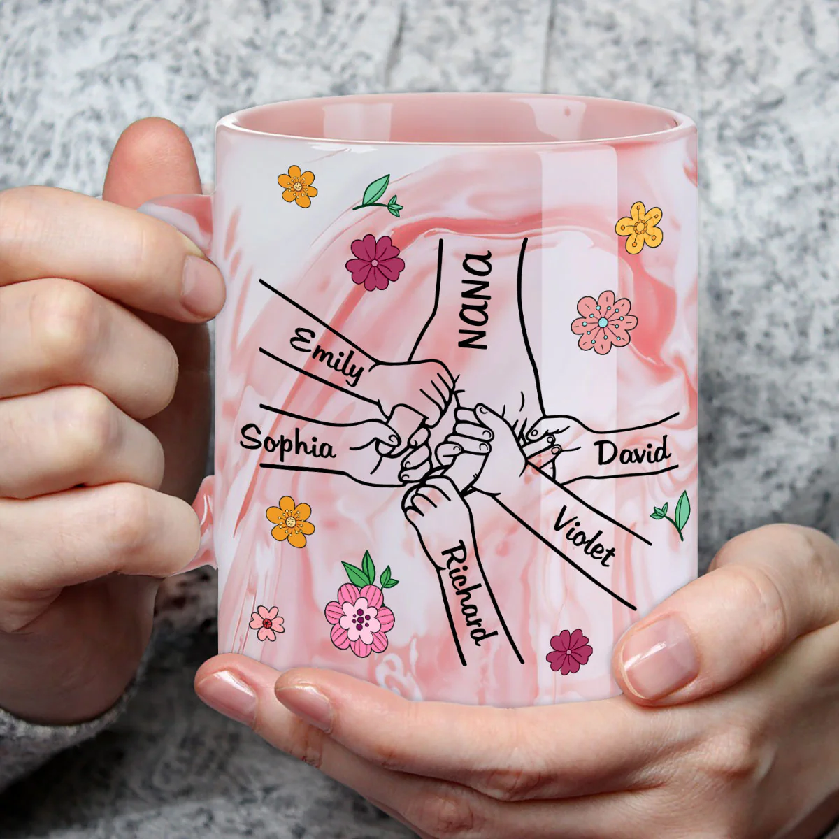 Lovely Grandma - Personalized Custom Pink Marble Mug - Image 4