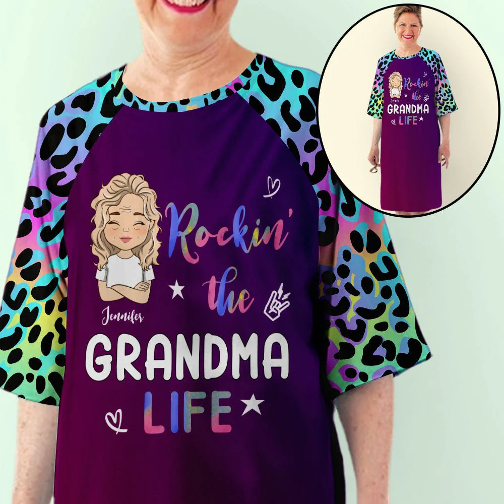 Lovely Leopard Grandma Life - Personalized Custom 3/4 Sleeve Dress - Image 2
