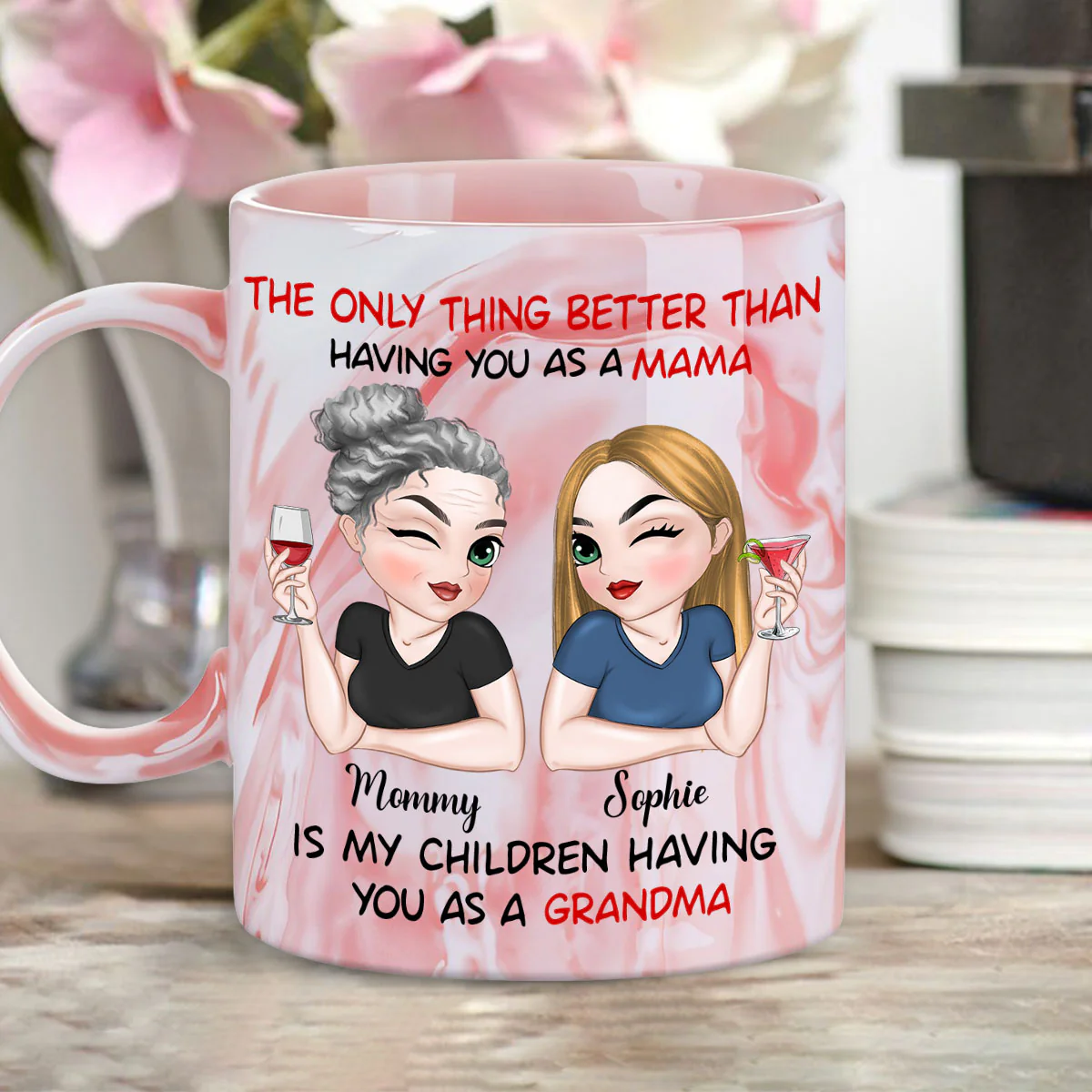 Lovely Nana - Personalized Custom Pink Marble Mug - Image 2