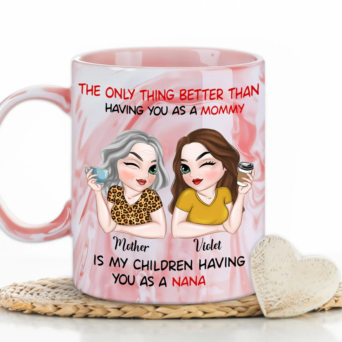 Lovely Nana - Personalized Custom Pink Marble Mug - Image 3