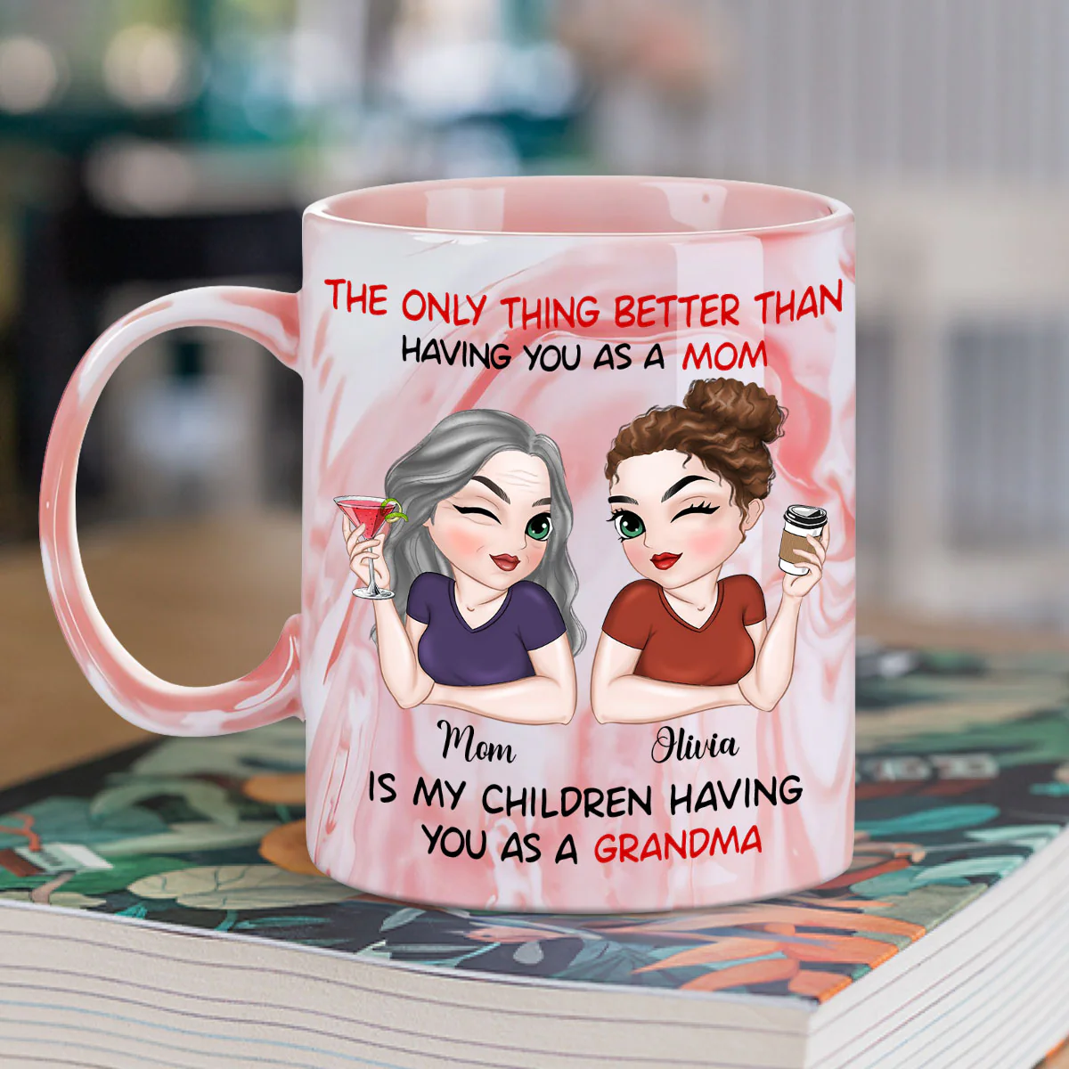 Lovely Nana - Personalized Custom Pink Marble Mug - Image 4