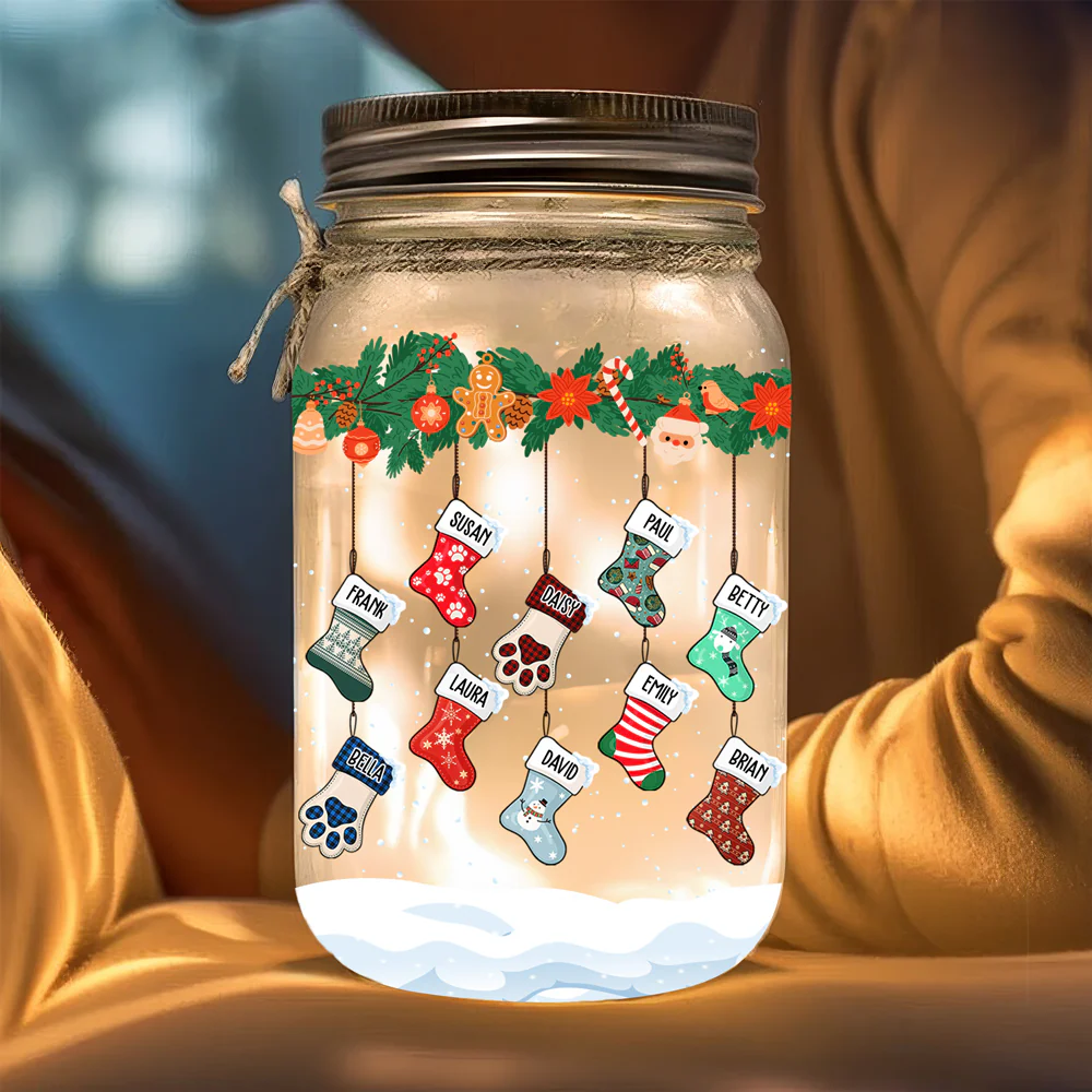 Lovely Stocking - Personalized Custom Mason Jar Light - Image 3