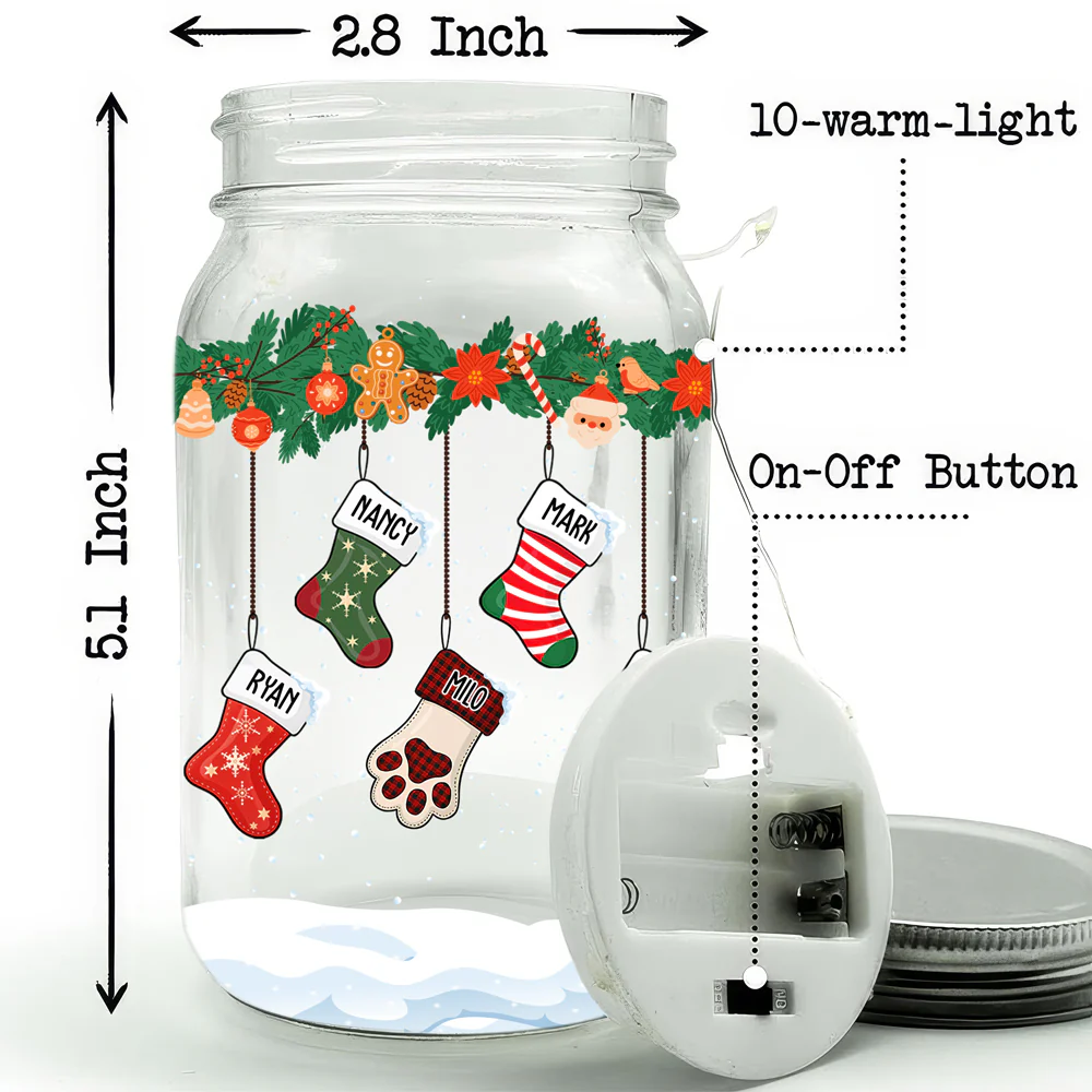 Lovely Stocking - Personalized Custom Mason Jar Light - Image 4
