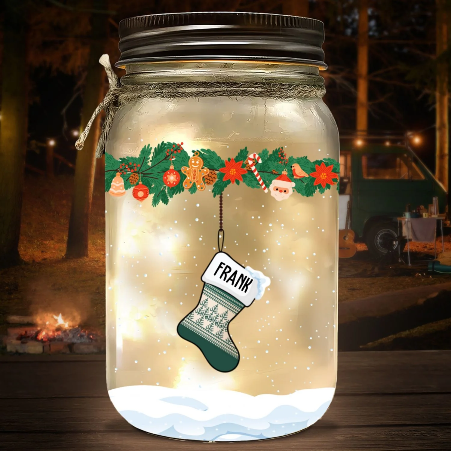 Lovely Stocking - Personalized Custom Mason Jar Light - Image 5