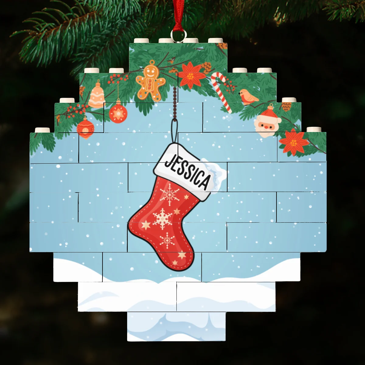 Lovely Stocking - Personalized Custom Puzzle Ornament - Image 6