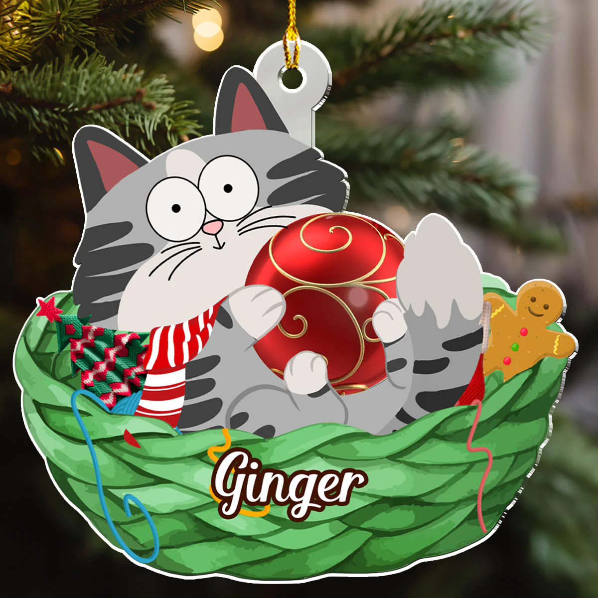 Lovely Swinging Cat Christmas - Personalized Custom Acrylic Ornament - Image 4