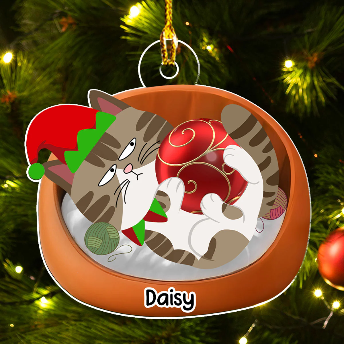 Lovely Swinging Cat - Personalized Custom Acrylic Ornament - Image 3