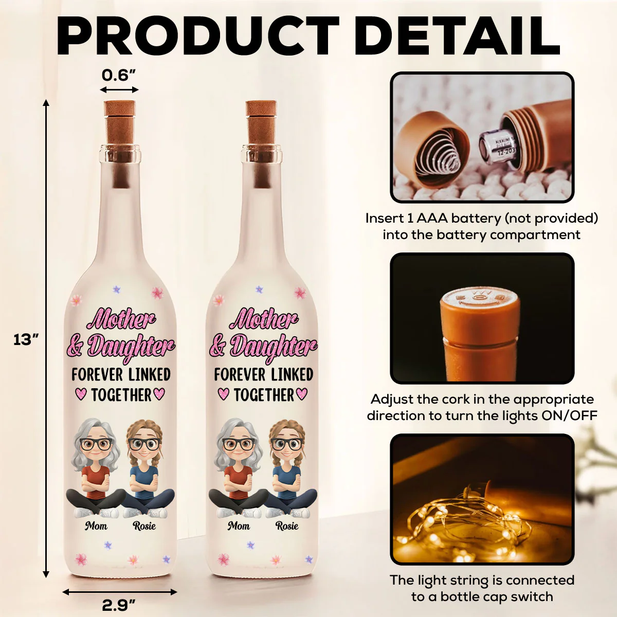 Loving Gift For Mommy - Personalized Custom Bottle Lamp - Image 6