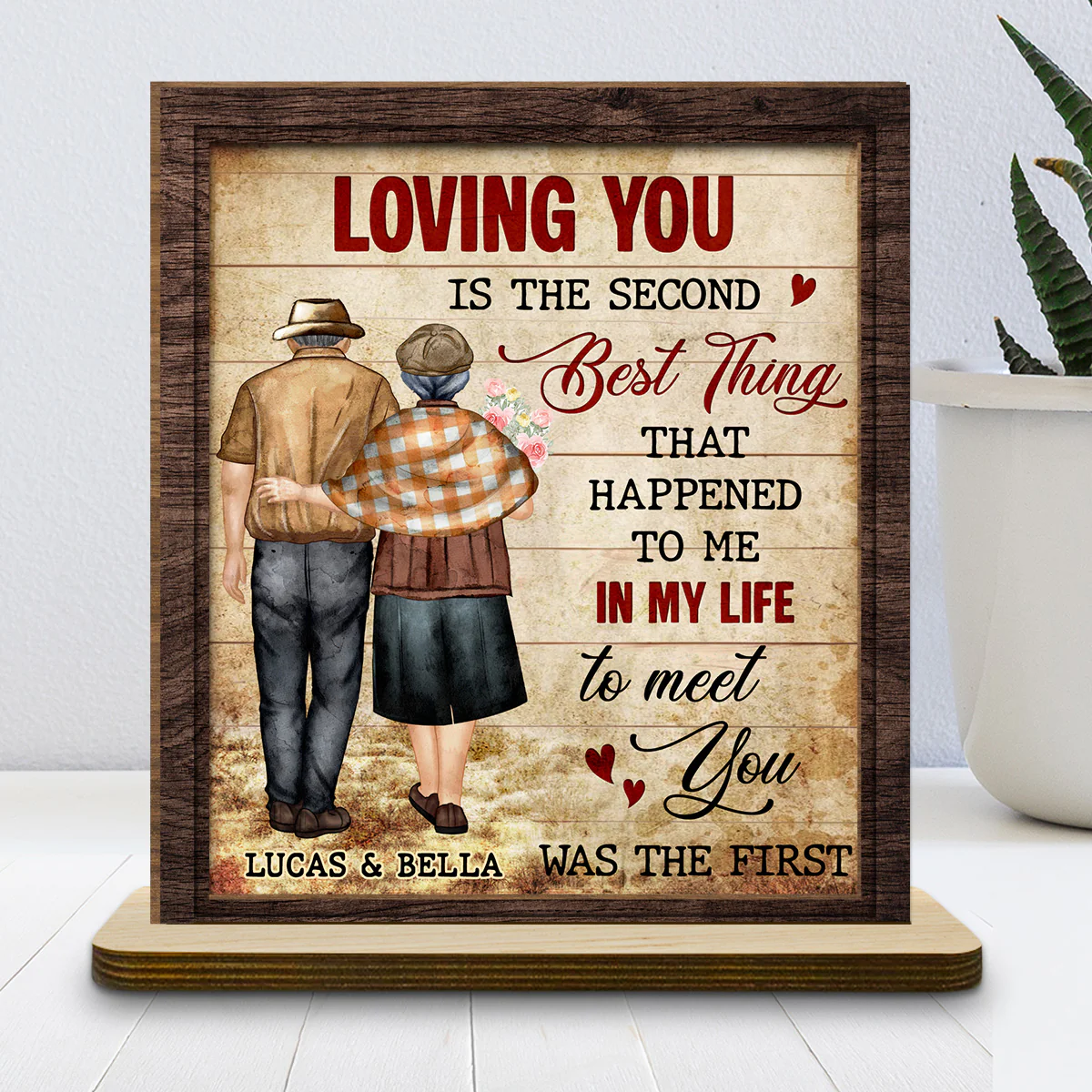 Loving You - Personalized Custom 2-Layer Wood Plaque With Flat Base - Image 2