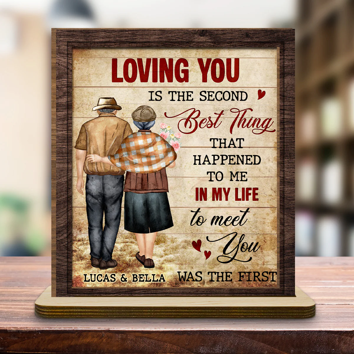Loving You - Personalized Custom 2-Layer Wood Plaque With Flat Base - Image 3