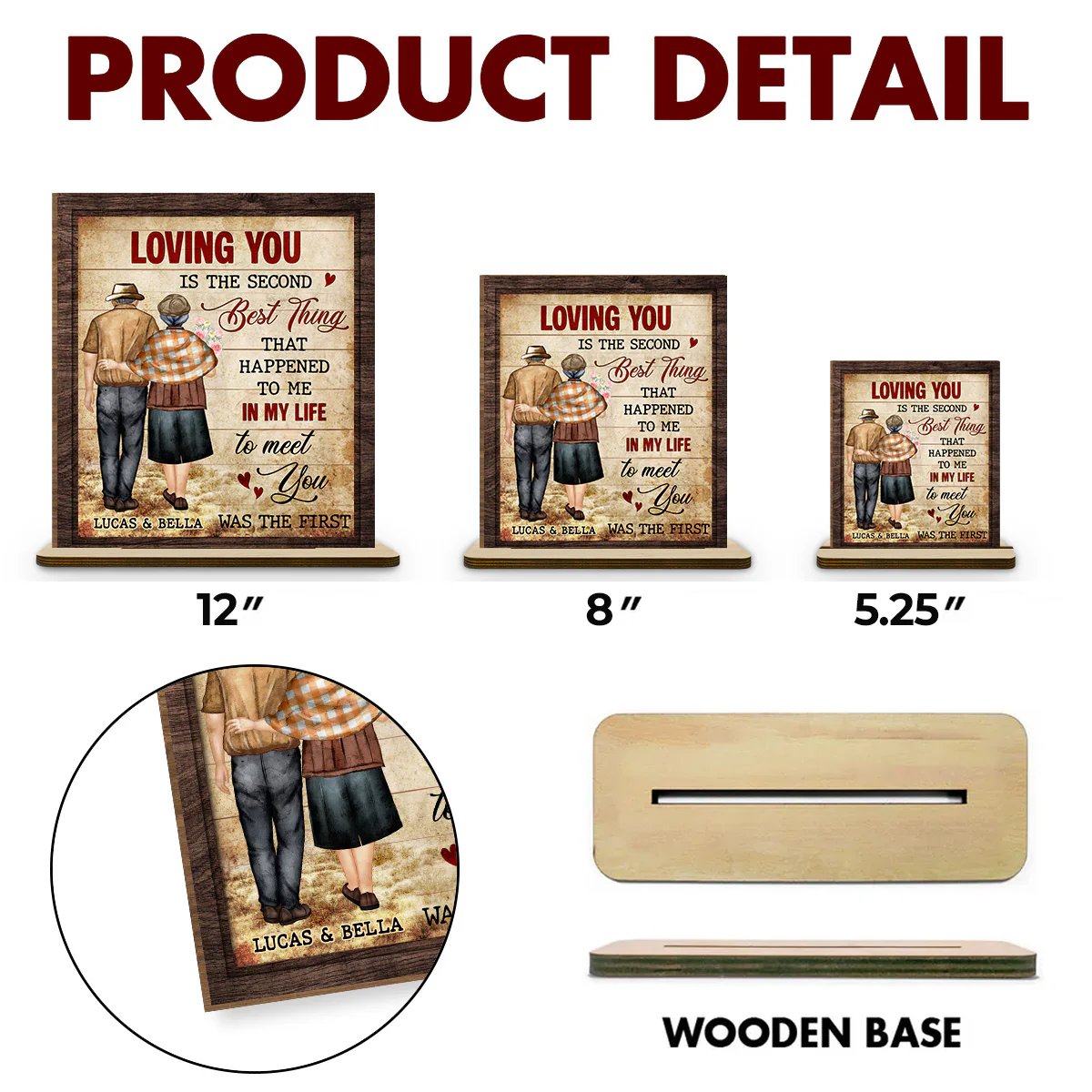 Loving You - Personalized Custom 2-Layer Wood Plaque With Flat Base - Image 5