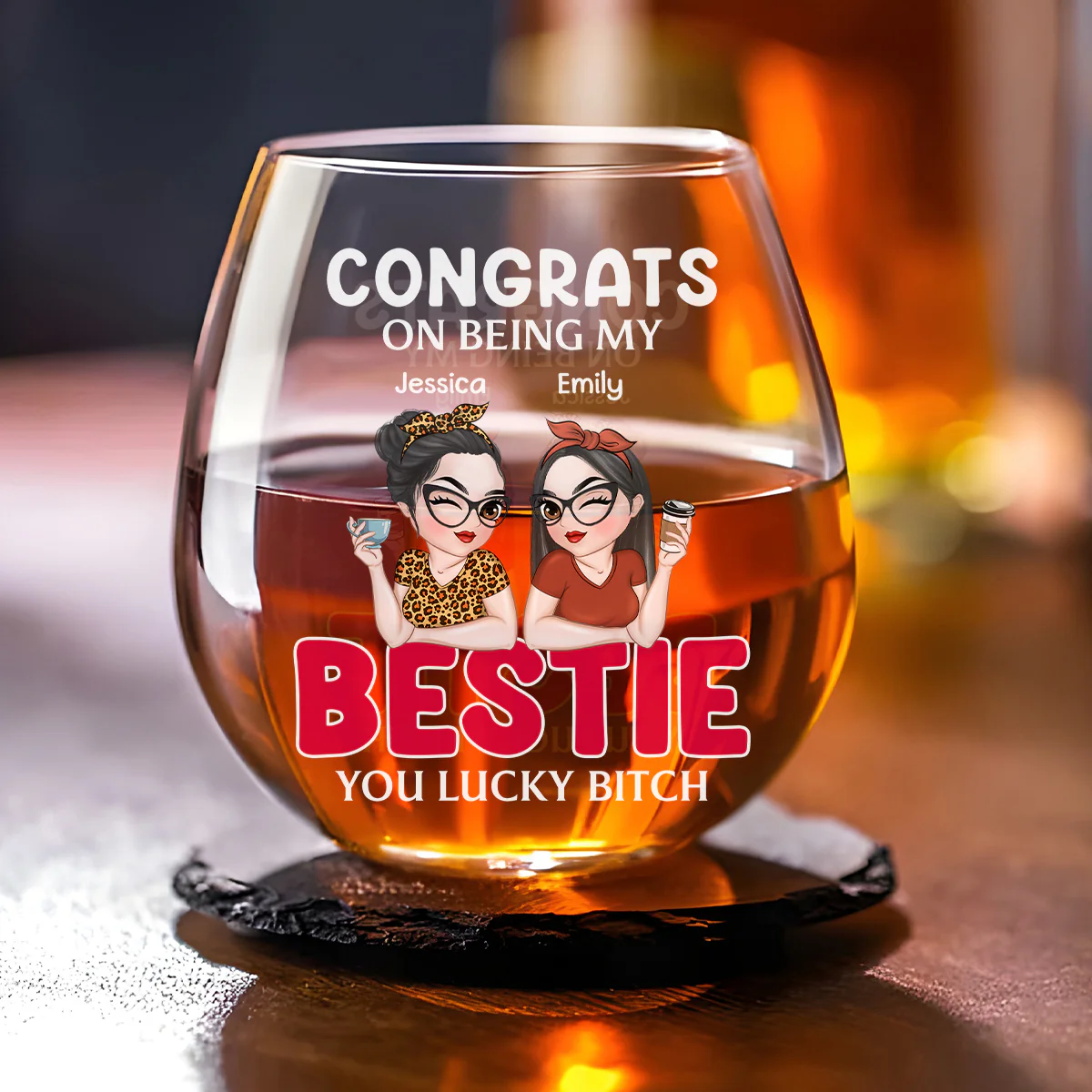 Lucky To Have A Friend Like You - Personalized Custom Wine Glass - Image 2