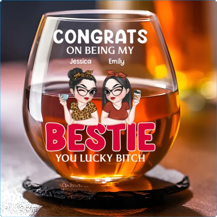 Lucky To Have A Friend Like You - Personalized Custom Wine Glass - Image 5