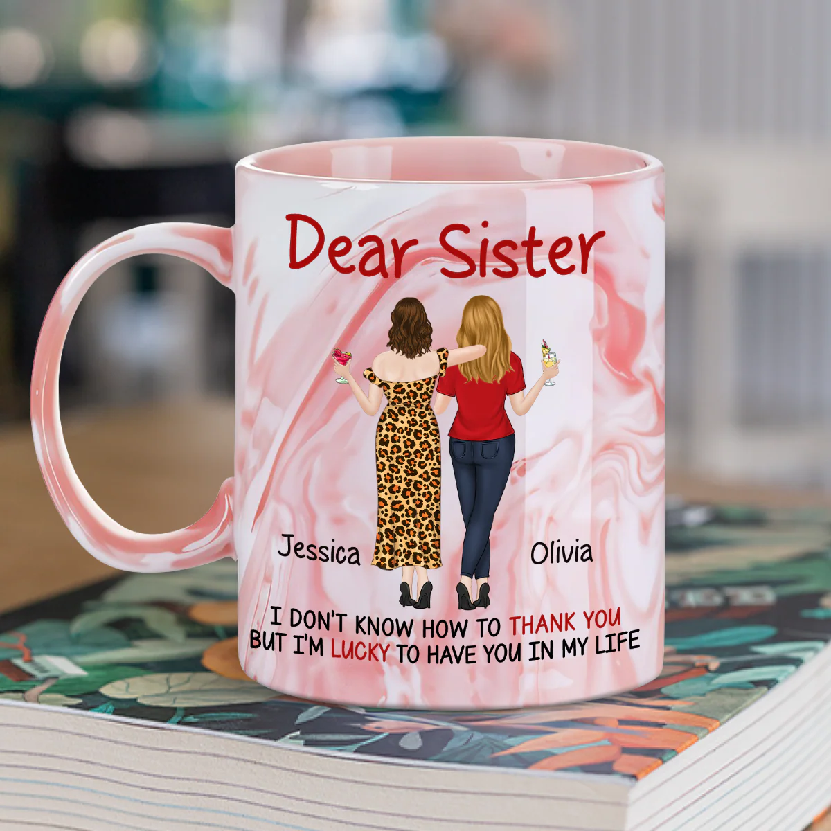 Lucky To Have You - Personalized Custom Pink Marble Mug - Image 2