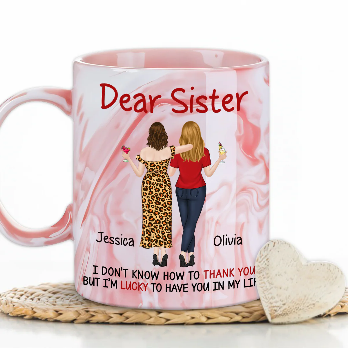 Lucky To Have You - Personalized Custom Pink Marble Mug - Image 4