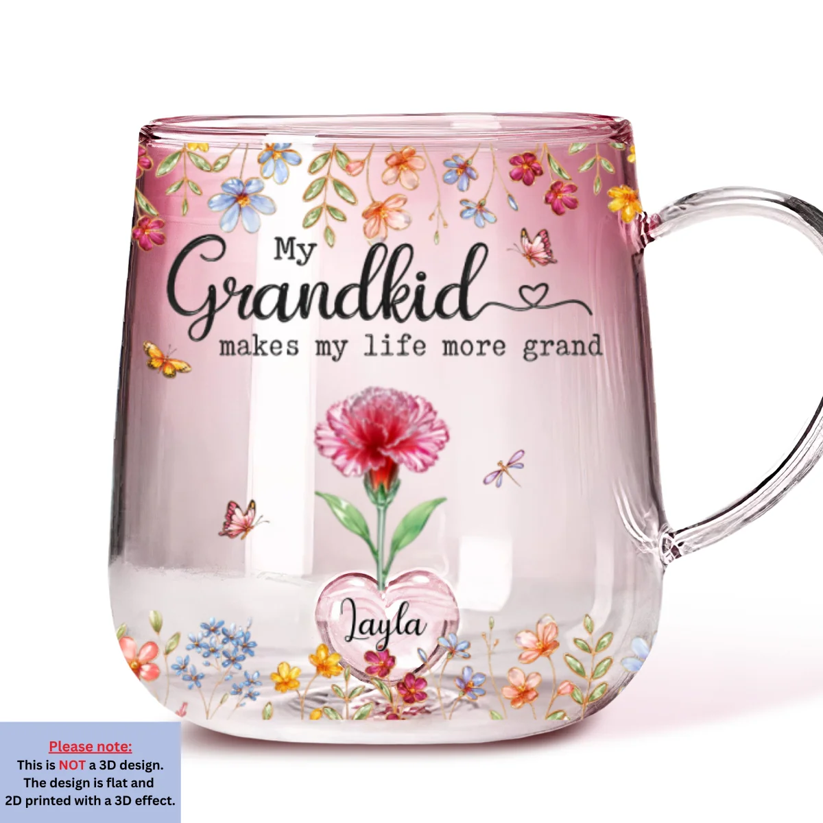 Make Life More Grand With Lovely Kids - Personalized Custom 3D Inflated Effect Pink Gradient Glass Mug - Image 5