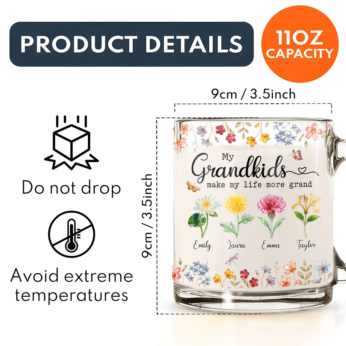 Make Life More Grand With Lovely Kids - Personalized Custom Glass Mug - Image 5