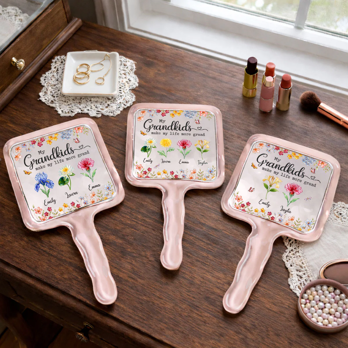 Make Life More Grand With Lovely Kids - Personalized Custom Handheld Mirror - Image 4
