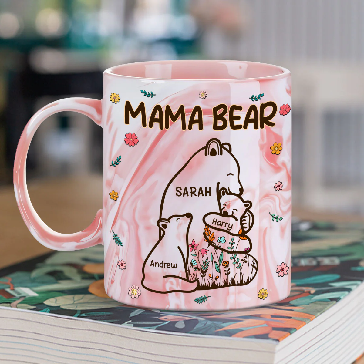 Mama Bear - Personalized Custom Pink Marble Mug - Image 2