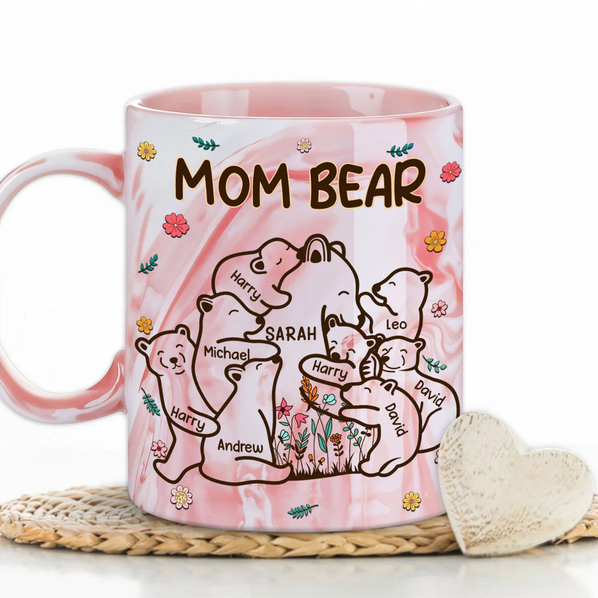 Mama Bear - Personalized Custom Pink Marble Mug - Image 5