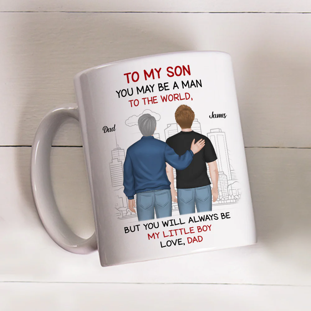 Man To World Boy To Dad - Personalized Custom Coffee Mug - Image 4