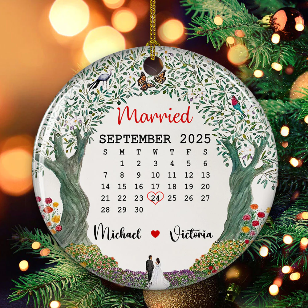 Married Custom Date - Personalized Custom Ceramic Ornament - Image 3
