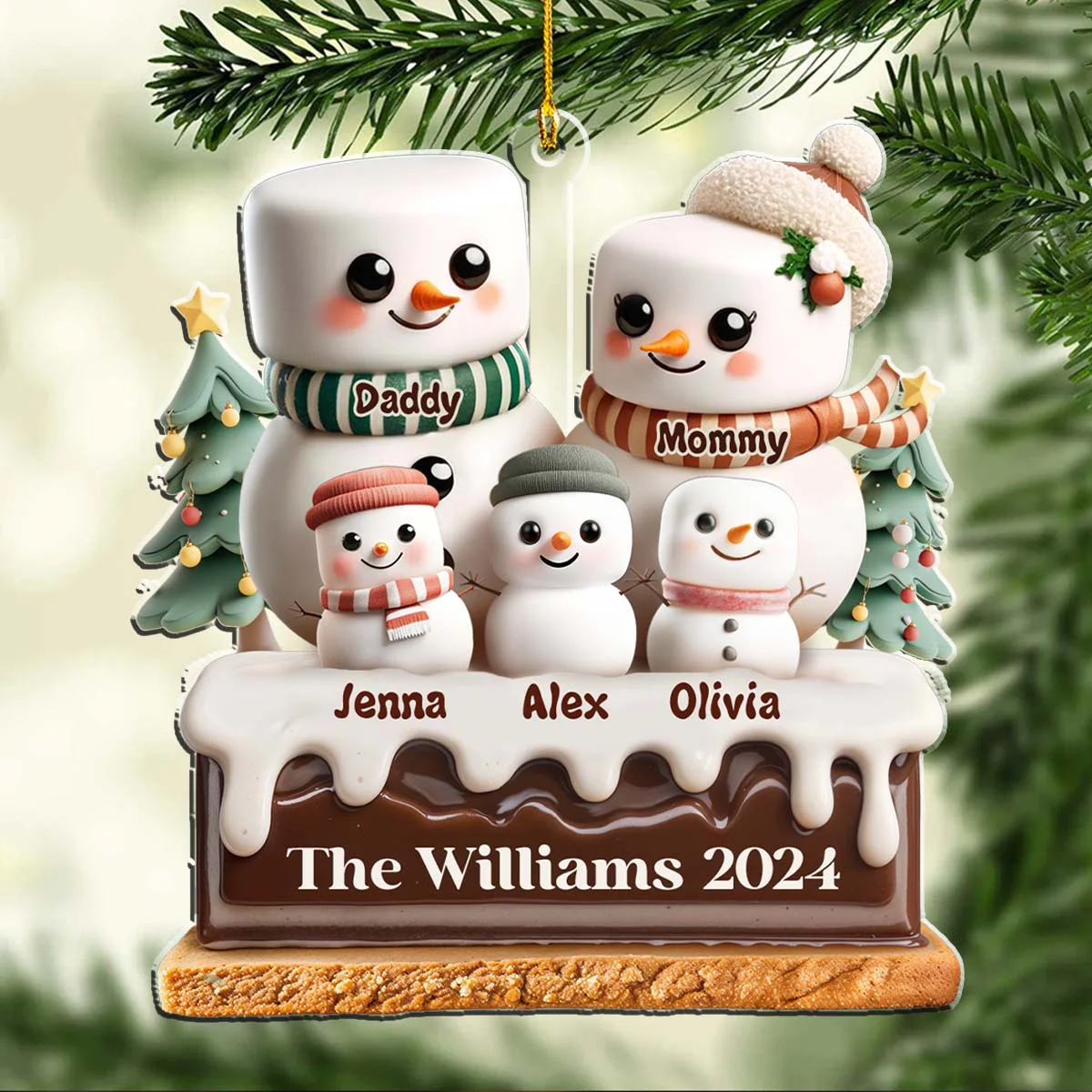 Marshmallow Lovely Family - Personalized Custom Acrylic Ornament - Image 2
