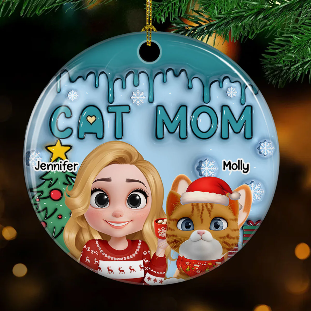 Me And Lovely Cat - Personalized Custom 3D Inflated Effect Ceramic Ornament