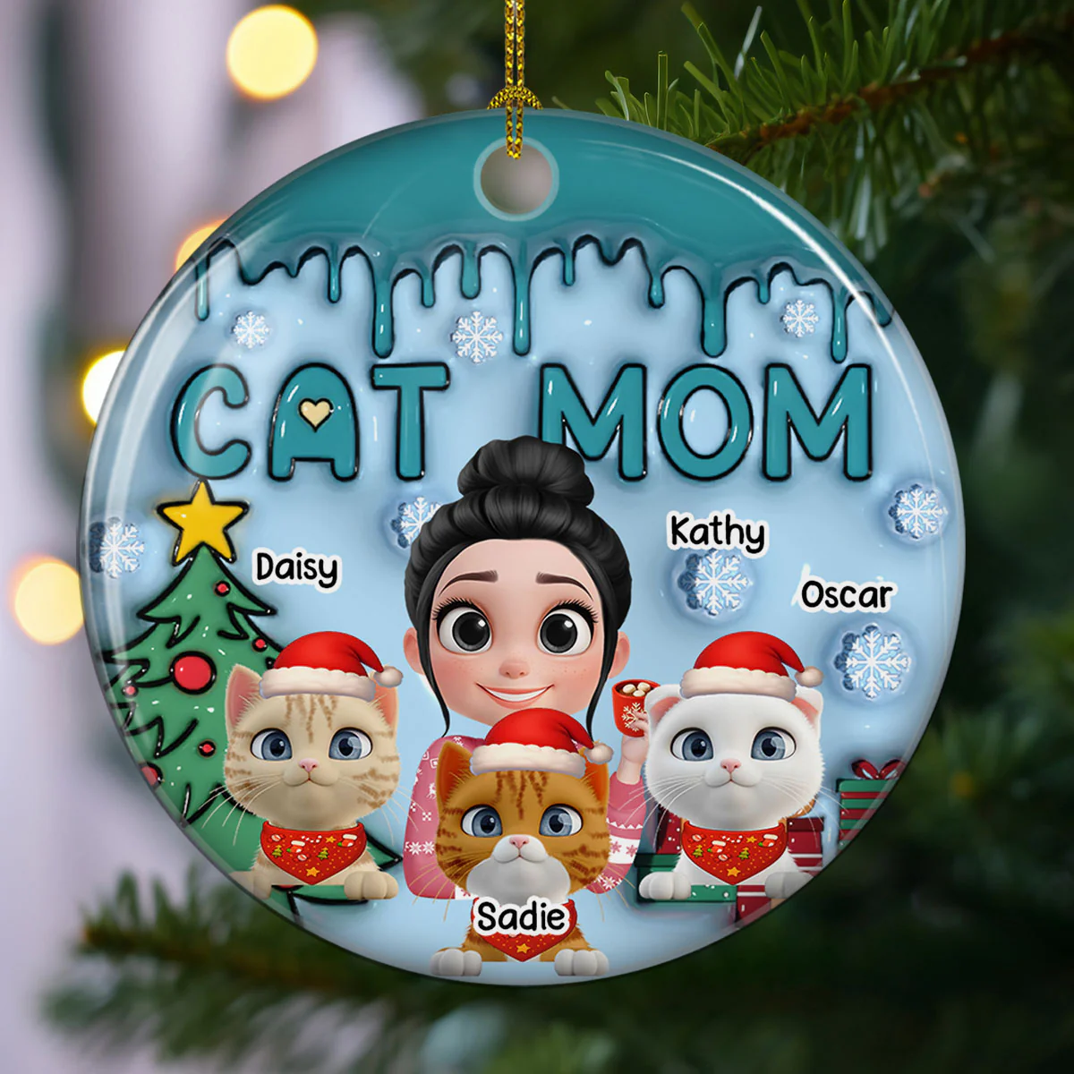 Me And Lovely Cat - Personalized Custom 3D Inflated Effect Ceramic Ornament - Image 3