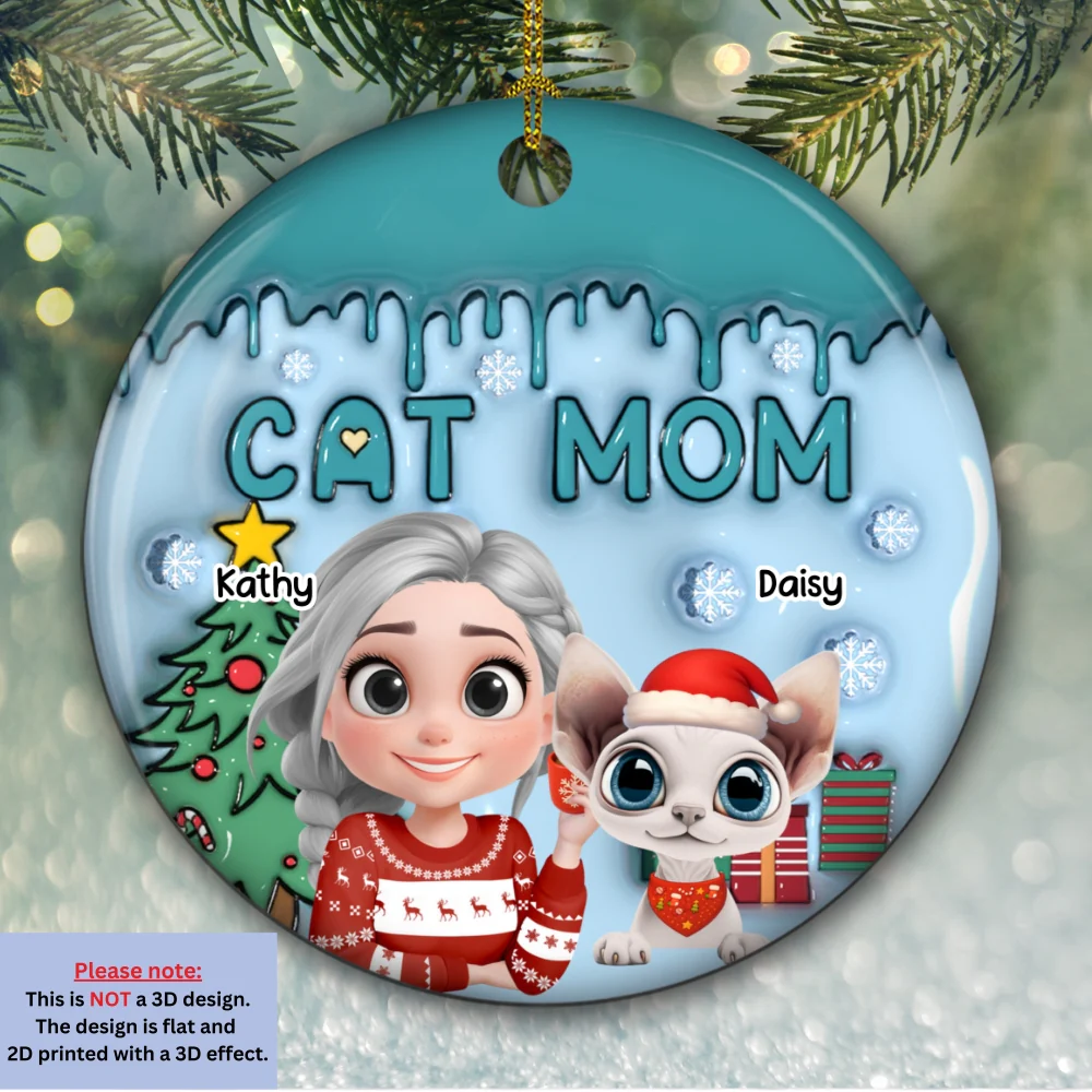Me And Lovely Cat - Personalized Custom 3D Inflated Effect Ceramic Ornament - Image 5