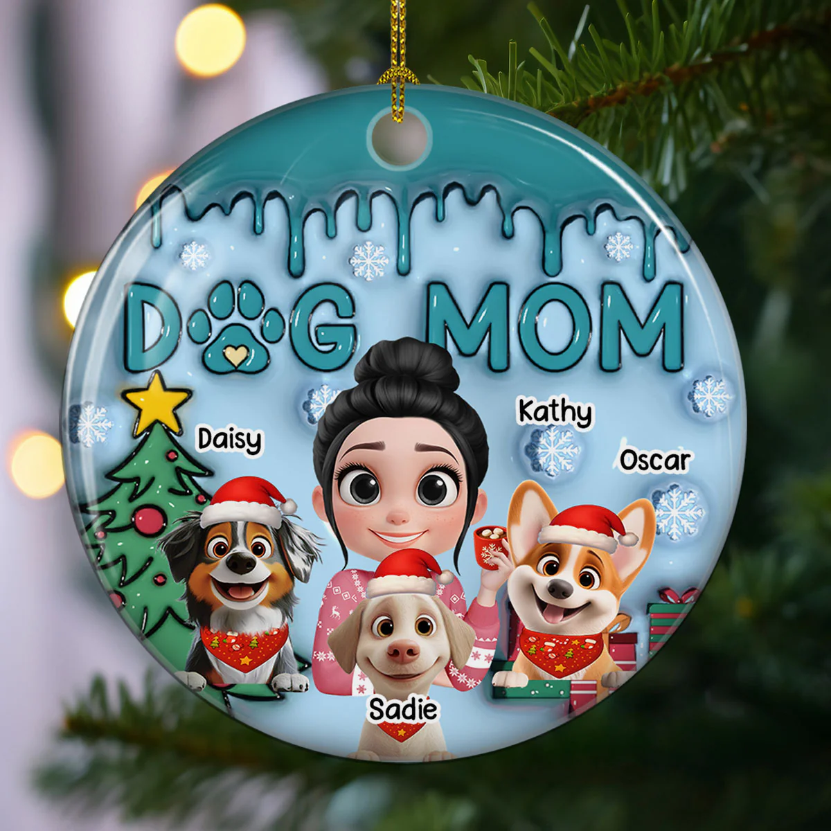 Me And Lovely Dog  - Personalized Custom 3D Inflated Effect Ceramic Ornament - Image 3