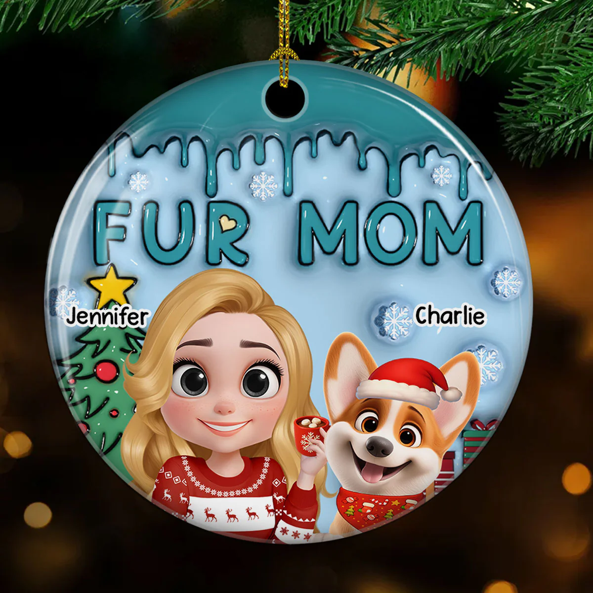 Me And Lovely Pet  - Personalized Custom 3D Inflated Effect Ceramic Ornament - Image 2