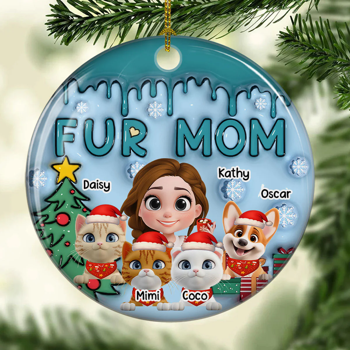 Me And Lovely Pet  - Personalized Custom 3D Inflated Effect Ceramic Ornament - Image 4