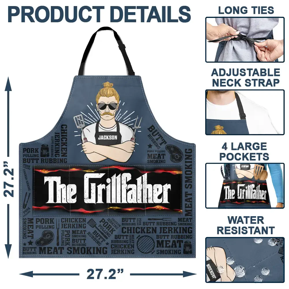 Meat Smoking Grillfather - Personalized Custom Apron - Image 5