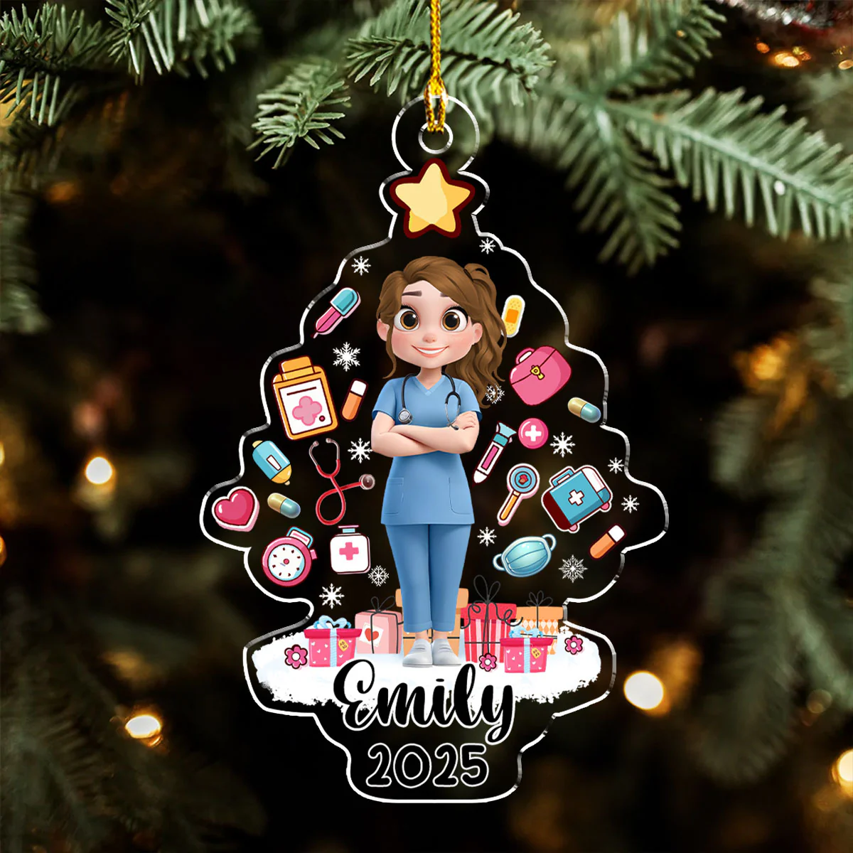 Medical Christmas Tree - Personalized Custom Acrylic Ornament - Image 3