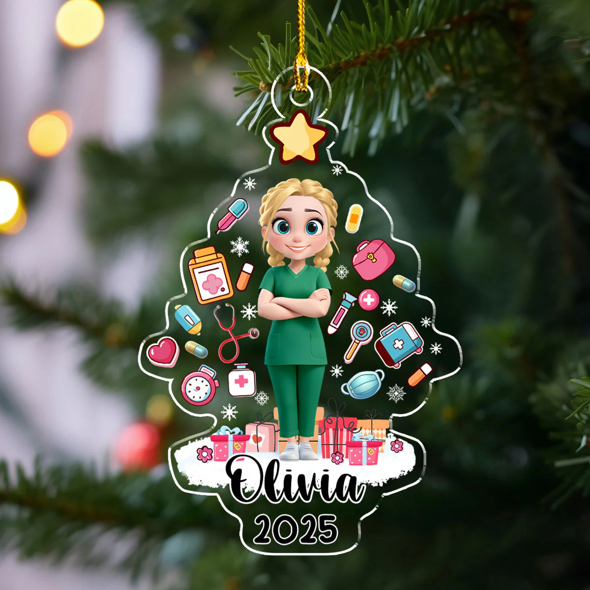 Medical Christmas Tree - Personalized Custom Acrylic Ornament - Image 5