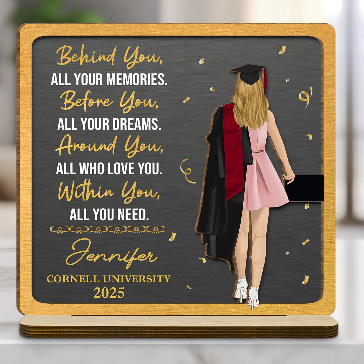 Memories Behind Dreams Ahead - Personalized Custom 2-Layer Wood Plaque With Flat Base