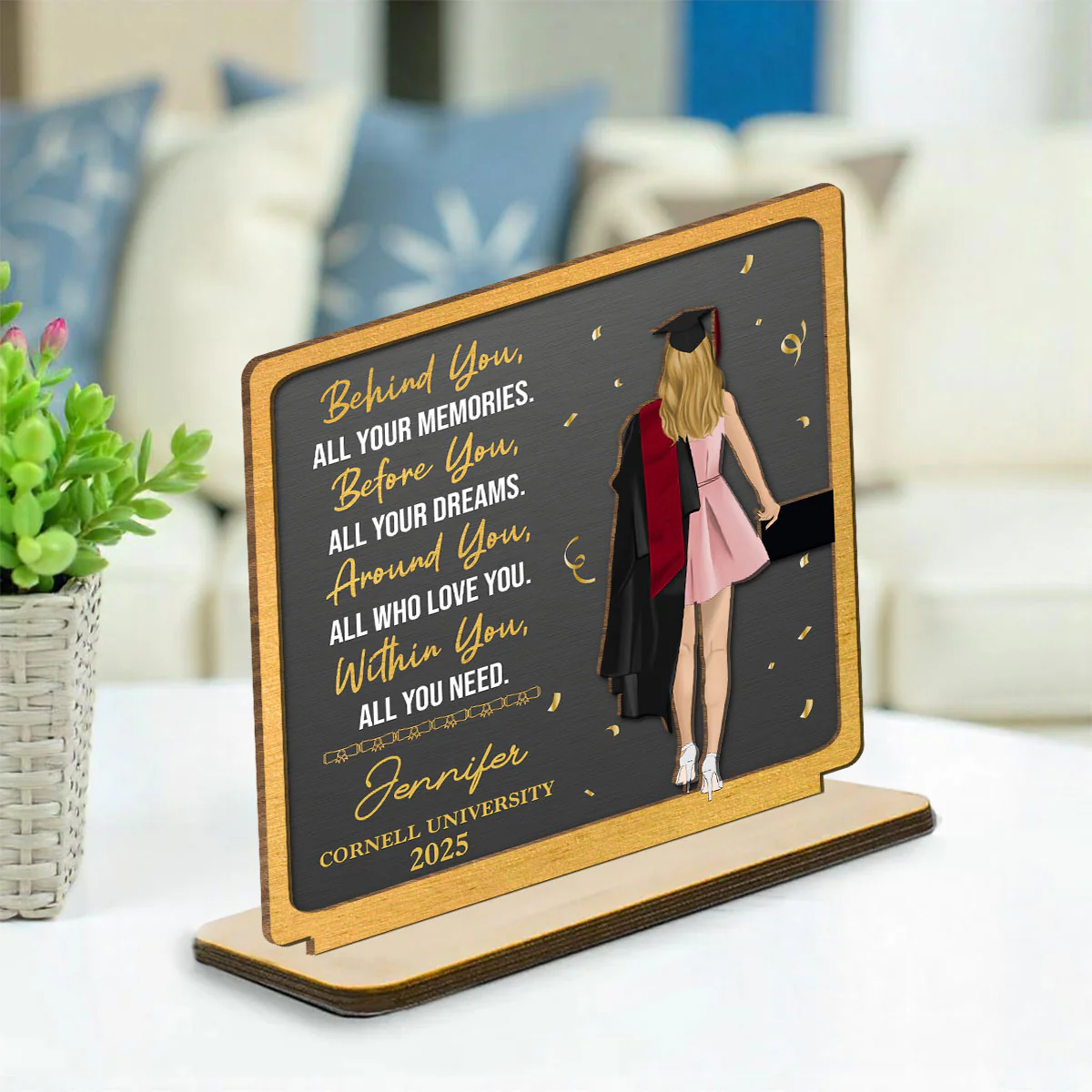 Memories Behind Dreams Ahead - Personalized Custom 2-Layer Wood Plaque With Flat Base - Image 4