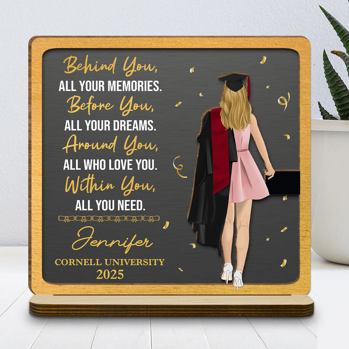 Memories Behind Dreams Ahead - Personalized Custom 2-Layer Wood Plaque With Flat Base - Image 5